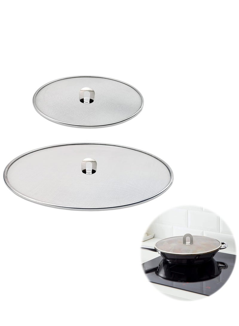 Stainless Steel Frying Pan Splatter Shield Set 13 Inch and 10 Inch Grease Guard Large and Small Screens for Mess-Free Cooking - Image 1